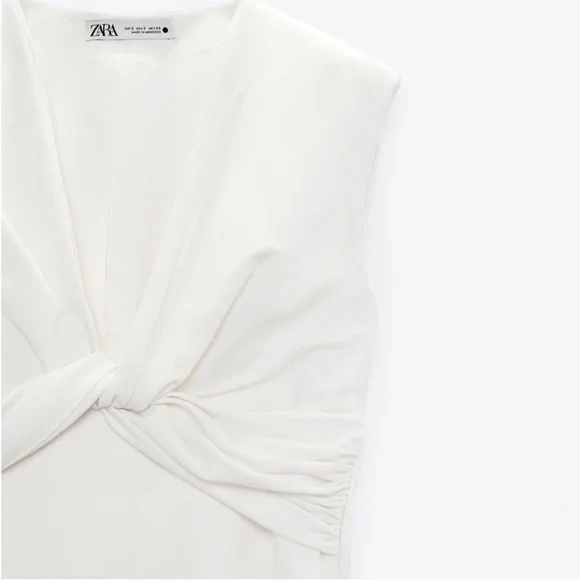 Zara NWT Short sleeveless V-neck mini dress with shoulder pads pleated front - Picture 6 of 6